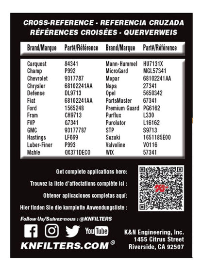 K&N Engineering HP-7041 Performance Oil Filter for 2012-2015 Fiat 500 and Jeep Renegade 1.4L L4 Gas Engines