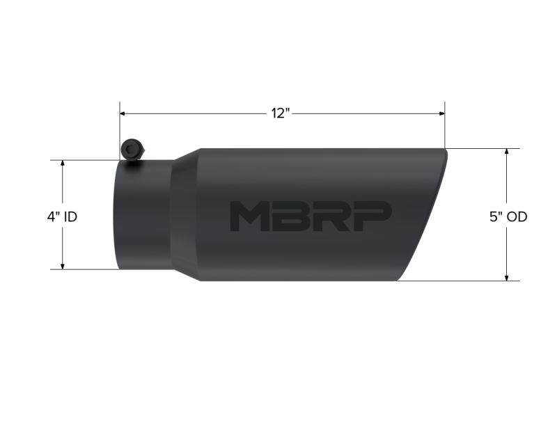 MBRP Universal Exhaust Tip 5 in. Diameter Black Coated Stainless Steel – Angled Rolled End, 12 in. Length