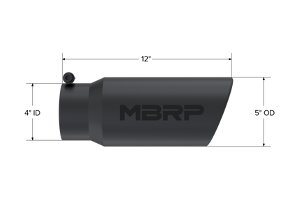 MBRP Universal Exhaust Tip 5 in. Diameter Black Coated Stainless Steel – Angled Rolled End, 12 in. Length