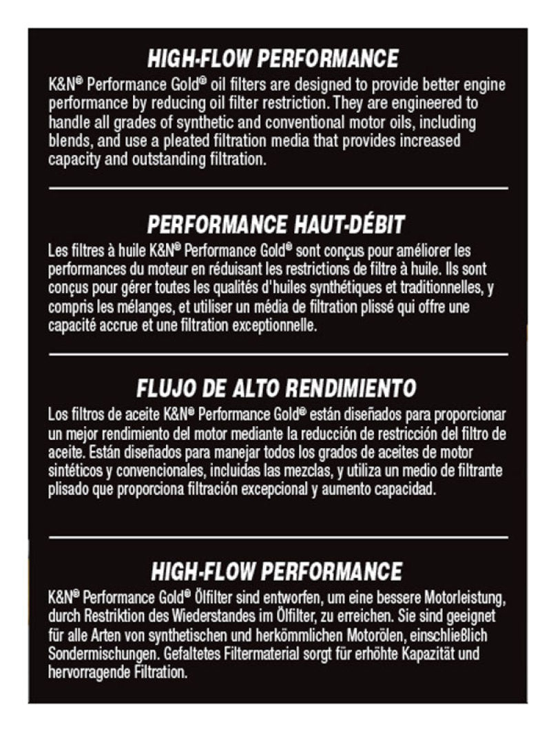 K&N Engineering HP-7041 Performance Oil Filter for 2012-2015 Fiat 500 and Jeep Renegade 1.4L L4 Gas Engines