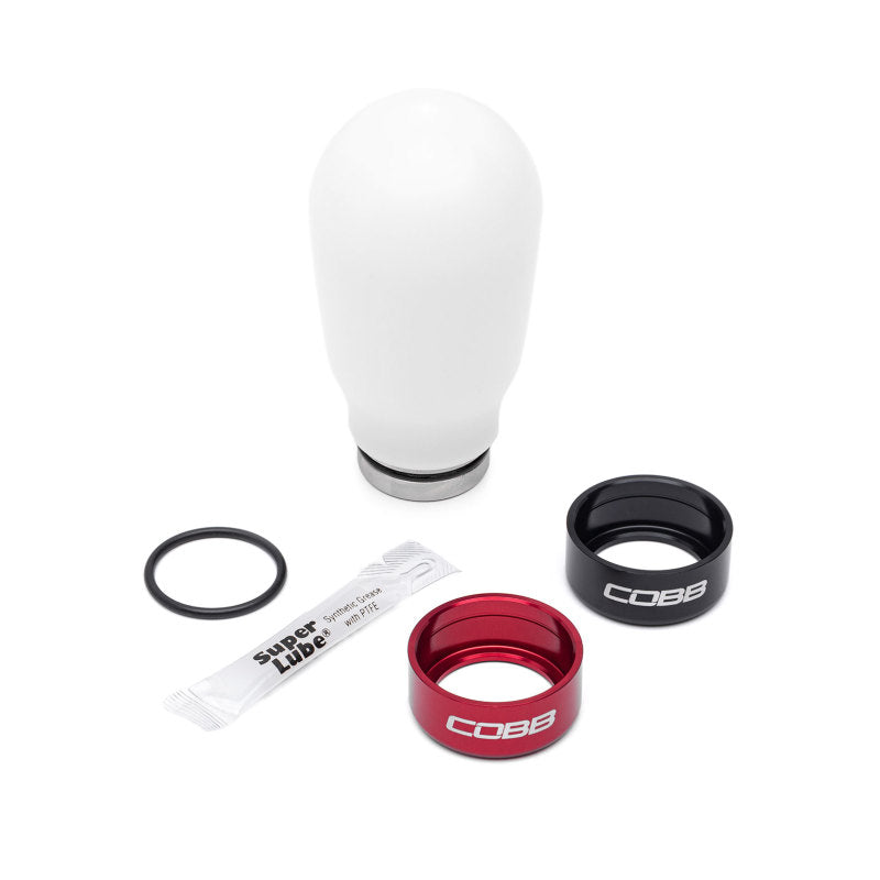 COBB Subaru 6-Speed Tall Weighted Shift Knob - White with Red and Black Collars