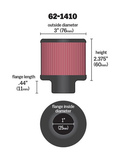 K&N Engineering 62-1410 Rubber Base Crankcase Vent Filter for Classic and Racing Engines