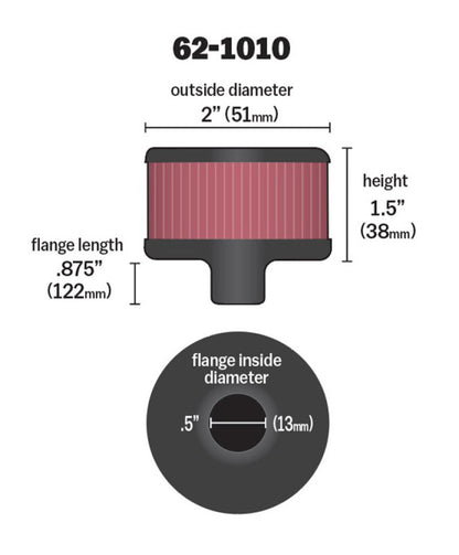K&N Engineering 62-1010 Steel Base Crankcase Vent Filter - 1/2 Inch Diameter, Reusable Synthetic Media