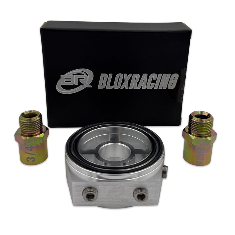 BLOX Racing Oil Filter Block Adapter Silver – Compatible with Oil Pressure and Temperature Monitoring