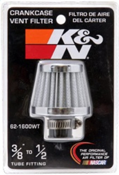 K&N Engineering 62-1600WT Crankcase Vent Filter with Chrome Top and Base for Classic and Racing Engines
