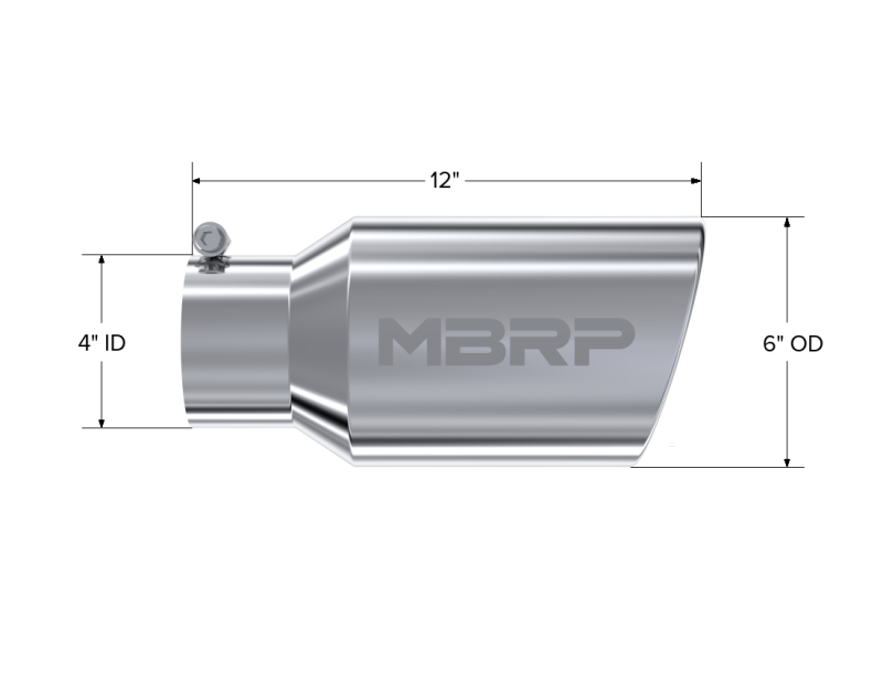 MBRP Universal Exhaust Tip 6 in. Diameter, 4 in. Inlet, 12 in. Length, Polished Stainless Steel - Part T5073