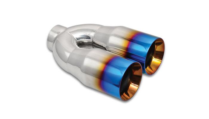 Vibrant 1339B 2.5-inch ID Dual 3.5-inch OD Round Stainless Steel Exhaust Tips with Burnt Blue Finish