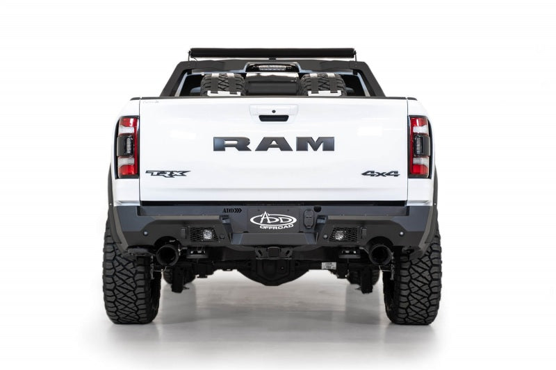 Addictive Desert Designs 2021 Dodge Ram 1500 TRX Stealth Fighter Rear Bumper – Hammer Black with D-Rings and Cube Light Mounts