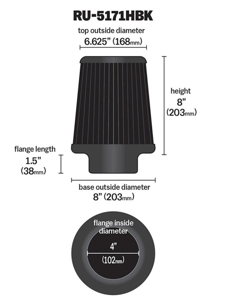 K&N Engineering RU-5171HBK Black Universal Round Tapered Air Filter for Dodge Ram 2500 and 3500