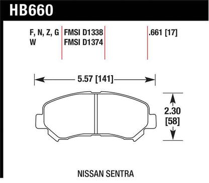 Hawk 09-10 Nissan Maxima / 08-10 Rogue / 07-09 Sentra SE-R / 10  Sentra SE-R M/T HPS Street Front Br