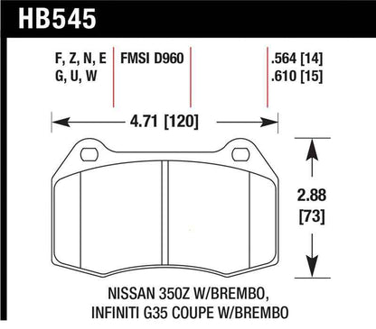Hawk 2003-2004 Infiniti G35 (w/Brembo Brakes) HPS 5.0 Front Brake Pads