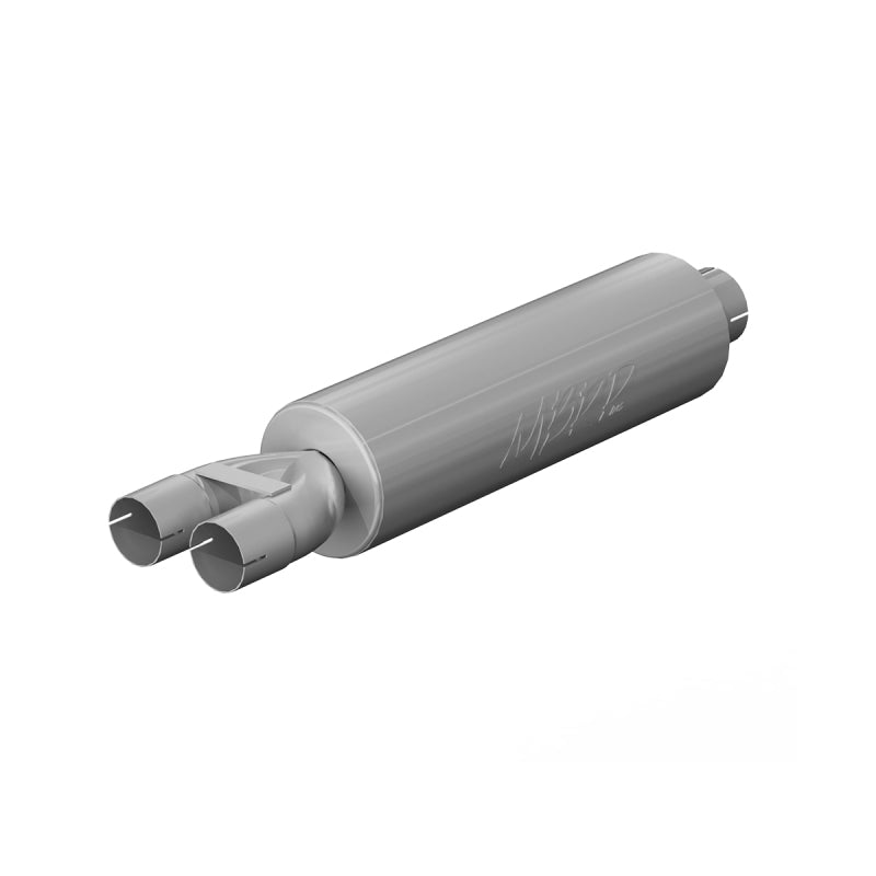 MBRP Universal Muffler with 3-inch Inlet and Dual 2.5-inch Outlets, T409 Stainless Steel, Mild Tone Sound