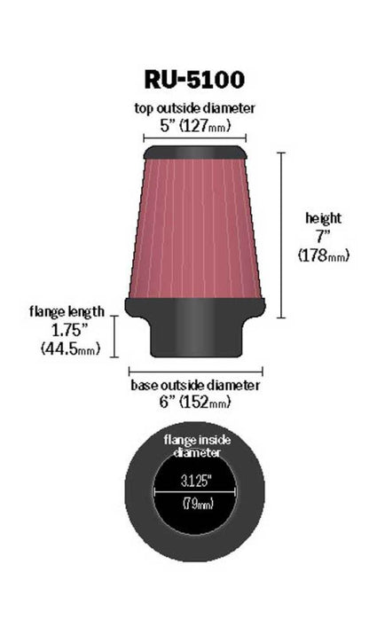 K&N Engineering Universal Clamp-On Air Filter Part RU-5100 for Toyota Land Cruiser and Tundra
