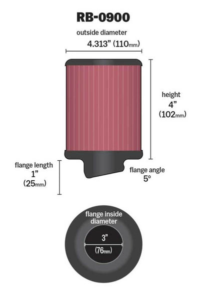 K&N Engineering Universal Rubber Air Filter – 3 Inch Diameter, 4 1/2 Inch Outer Diameter, 4 Inch Height