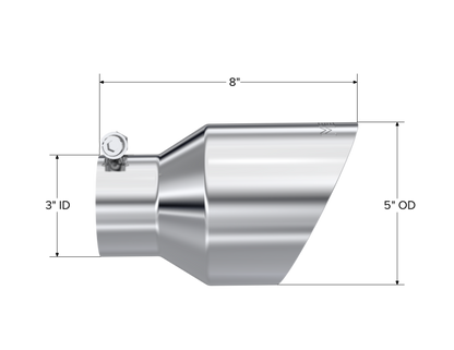MBRP Universal T304 Stainless Steel Exhaust Tip 3 Inch Inlet / 5 Inch Outlet / 8 Inch Length, Angle Cut, Dual Wall