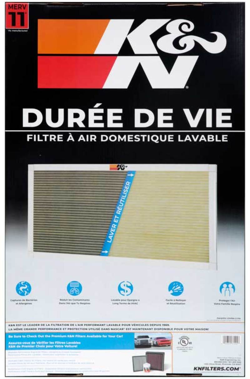 K&N HVAC Filter – 16 x 25 x 1, Washable and Reusable Pleated Synthetic Filter Media, MERV 11 Rating