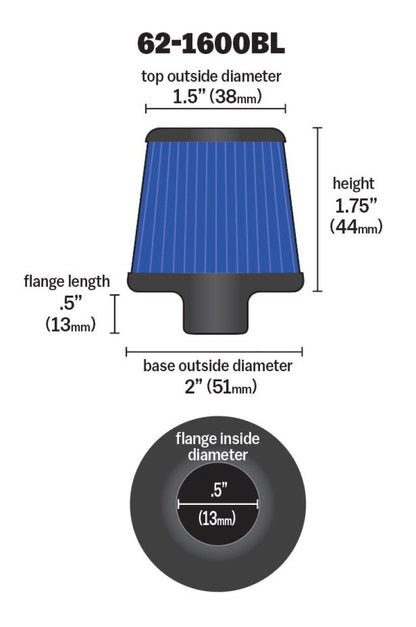 K&N Engineering 62-1600BL Blue Rubber Base Crankcase Vent Filter with Chrome Top and Flange