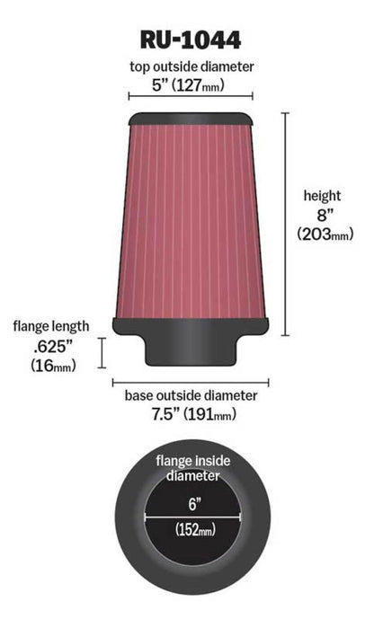 K&N Engineering Universal Clamp-On Air Filter 6 inch Flange for Toyota Land Cruiser and Sequoia