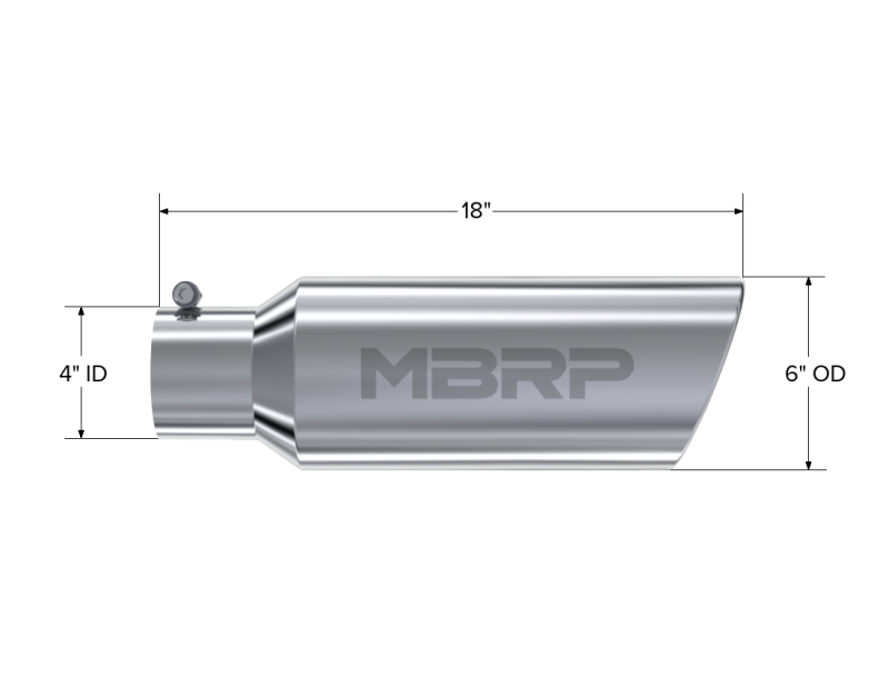 MBRP Universal 6-inch Diameter Rolled End Exhaust Tip - T304 Stainless Steel, 4-inch Inlet, 18-inch Length