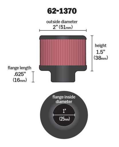K&N Engineering 62-1370 1-Inch Flange ID x 2-Inch OD Crankcase Vent Filter with Rubber Base