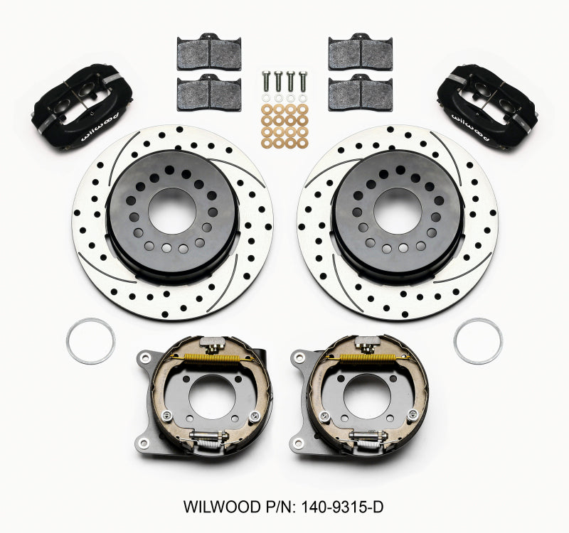 Wilwood Forged Dynalite P/S Rear Disc Brake Kit with Parking Brake - 12.19-inch Drilled Rotors and Four-Piston Calipers