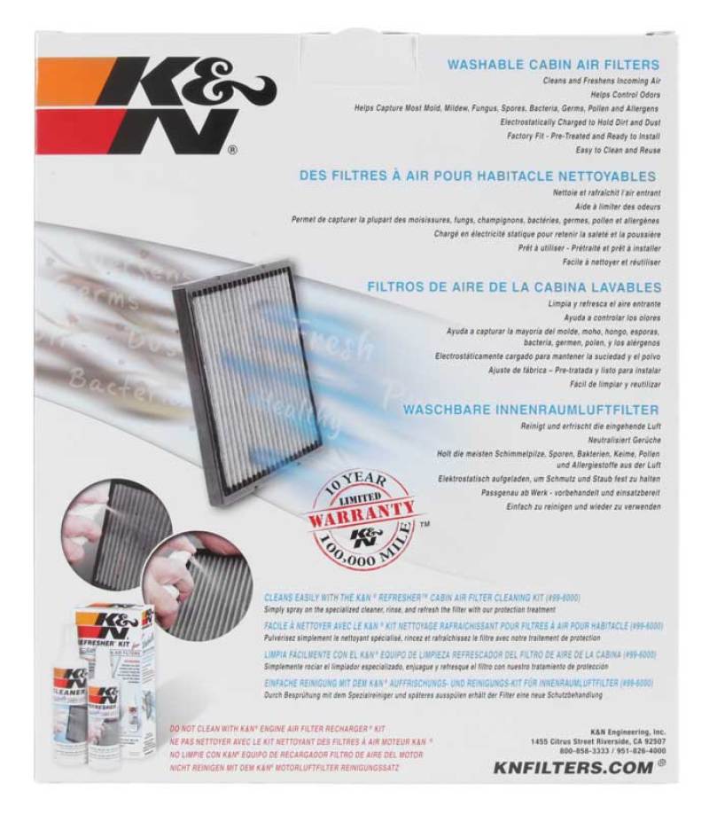 K&N Replacement Cabin Air Filter VF2052 for 2019 Ford Ranger - Washable & Reusable with 10-Year Warranty