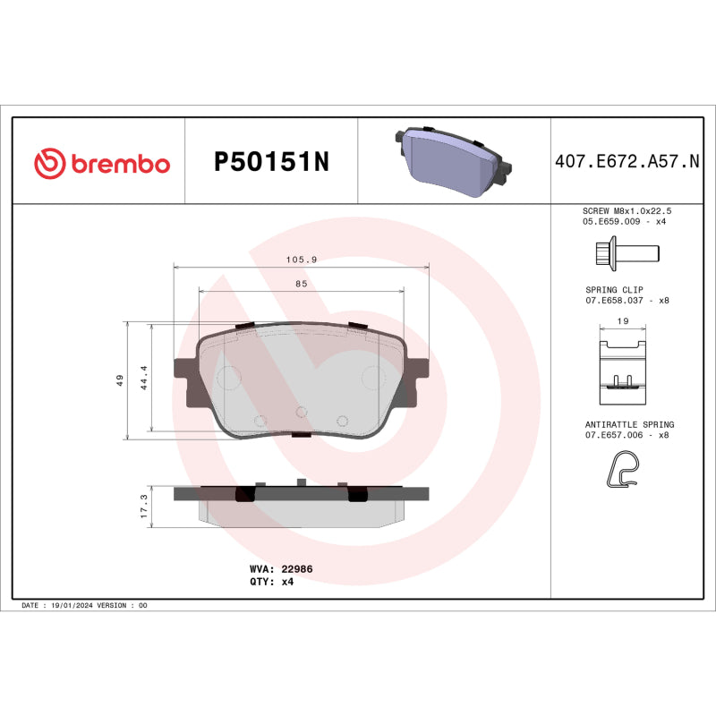 Brembo OE P50151N Rear Brake Pad for Mercedes-Benz A220, CLA250, GLB250