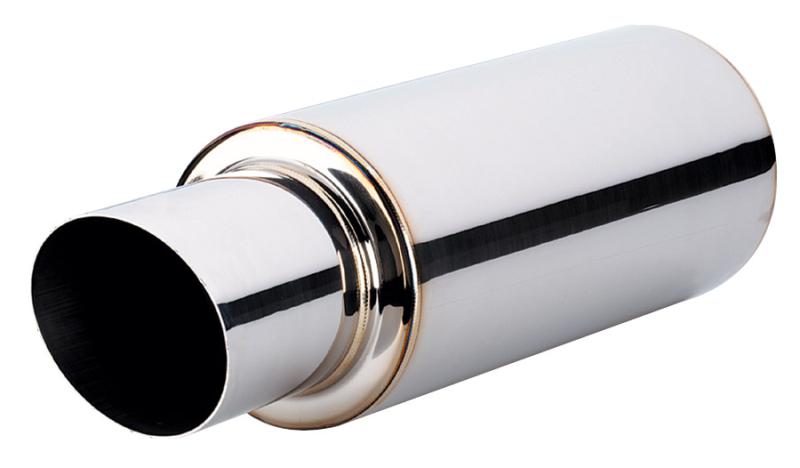 Vibrant TPV Turbo Round Muffler with 4-inch Tip and 3-inch Inlet – High-Performance Stainless Steel Exhaust for Race-Inspired Vehicles