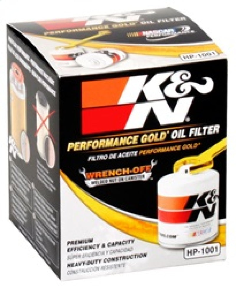 K&N Engineering HP-1001 Performance Gold Oil Filter for Cadillac, Saab, GMC, Buick
