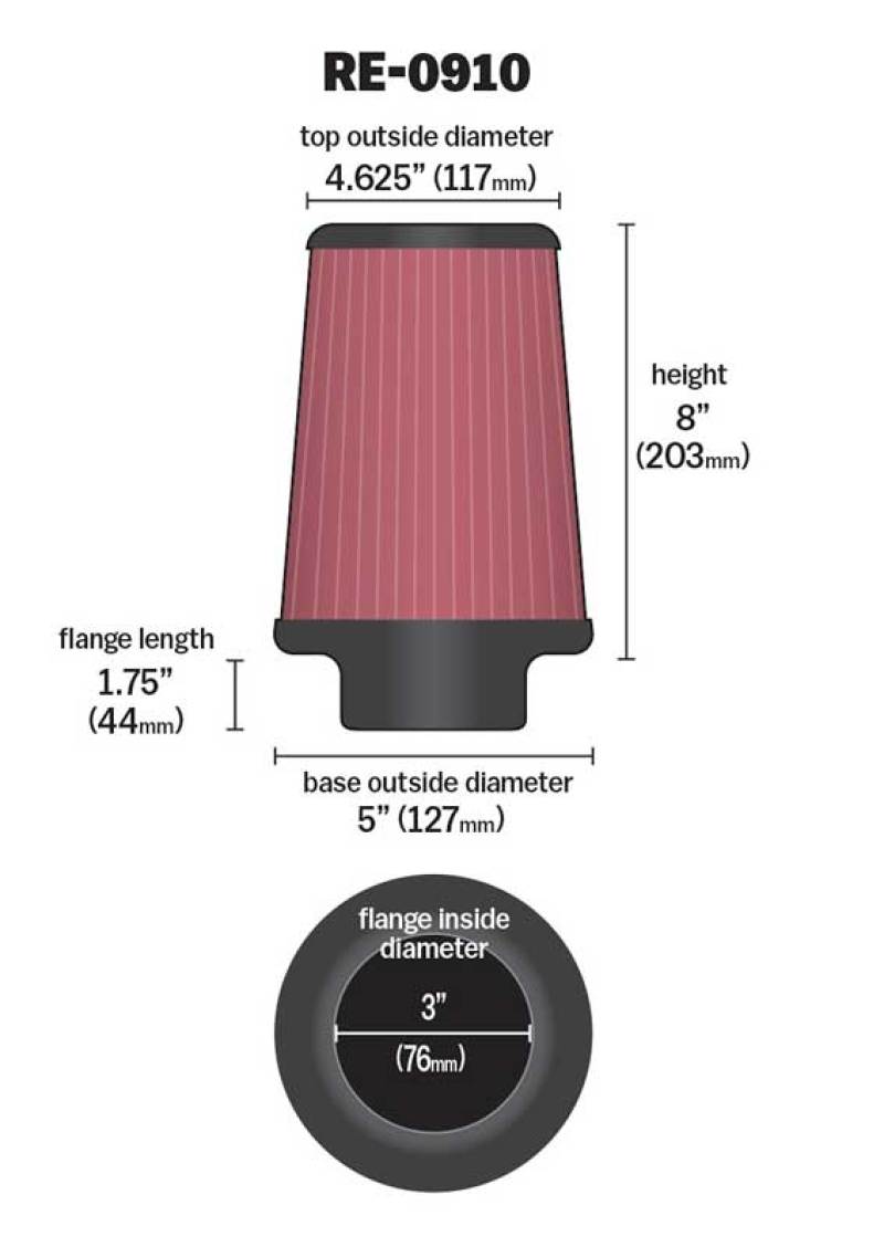 K&N Engineering Universal Rubber Air Filter 3-Inch Flanged for Automotive and Equipment Applications (Part No. RE-0910)