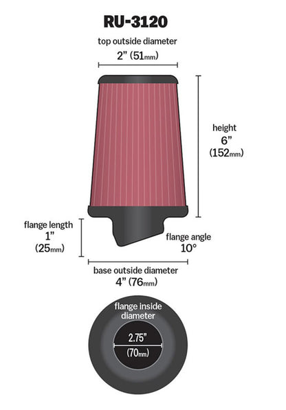 K&N Engineering RU-3120 Universal Rubber Air Filter for Automotive and Equipment Applications