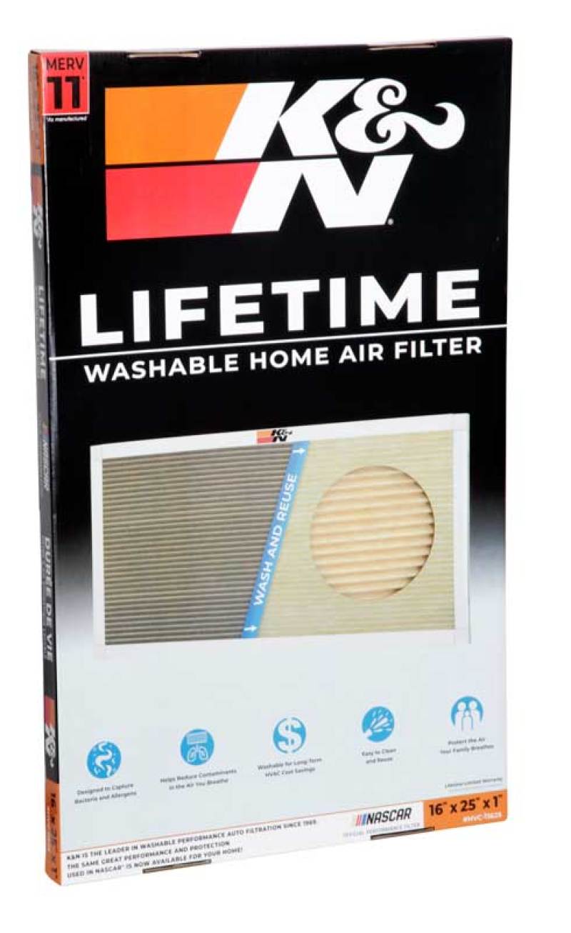 K&N HVAC Filter – 16 x 25 x 1, Washable and Reusable Pleated Synthetic Filter Media, MERV 11 Rating