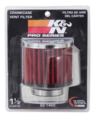 K&N Engineering 62-1460 1.5-inch Flange Chrome Finish Rubber Base Crankcase Vent Filter