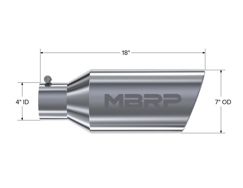 MBRP Universal 7-inch OD Rolled End Exhaust Tip - T304 Stainless Steel, 4-inch Inlet, 18-inch Length