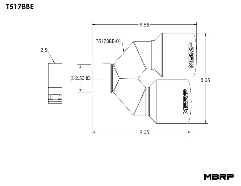 MBRP Burnt End Tip for 2.5-inch Exhaust - Dual 4-inch Outer Diameter Out, Single Wall T304 Stainless Steel, Driver Side