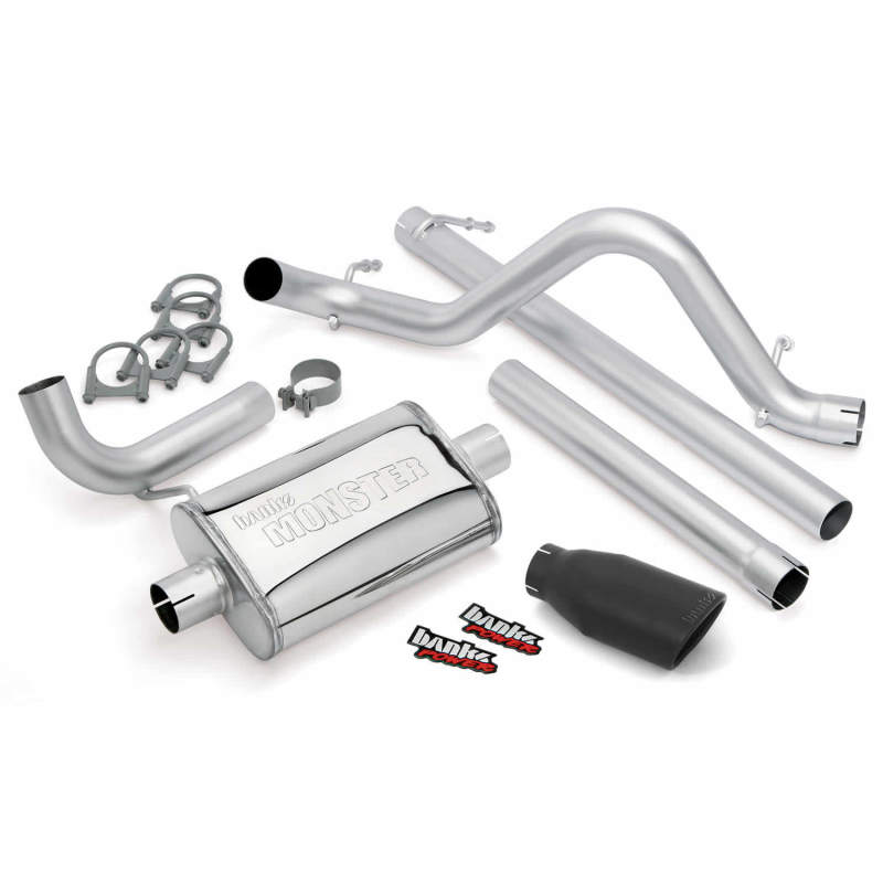 Banks Power 07-11 Jeep Wrangler 3.8L Monster Exhaust System with Black Tip - 2.5-Inch Stainless Mandrel-Bent Performance Muffler