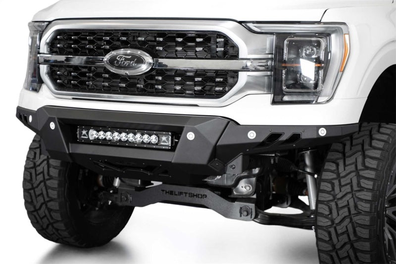 Addictive Desert Designs Black Label Front Bumper for Ford F-150 2021-2022 – Satin Black with 20-Inch LED Light Bar Mount