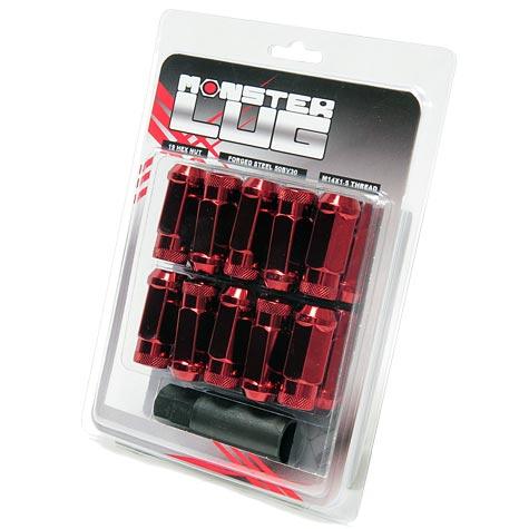 Wheel Mate Monster Locking Lug Nut Set of 4 - Red, 14x1.50 Thread Size