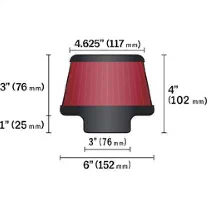K&N Engineering RU-5288 Universal Round Clamp-On Air Filter – 3-inch Flange ID, 6-inch Base OD, 4.625-inch Top OD, 3-inch Height