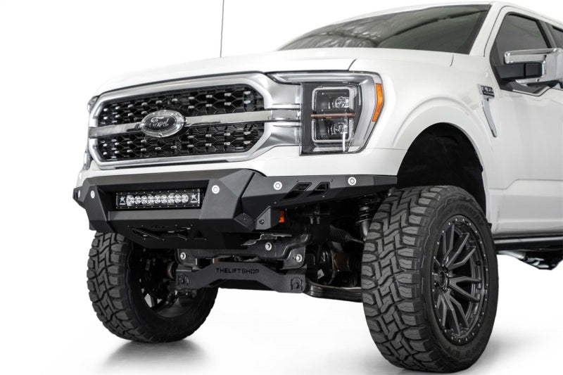 Addictive Desert Designs Black Label Front Bumper for Ford F-150 2021-2022 – Satin Black with 20-Inch LED Light Bar Mount
