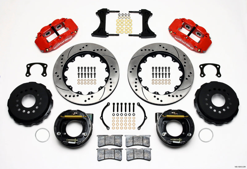 Wilwood Narrow Superlite 4R Rear Parking Brake Disc Kit – 14 Inch Drill Red for Ford High-Performance Muscle Cars