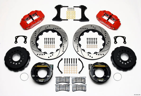 Wilwood Narrow Superlite 4R Rear Parking Brake Disc Kit – 14 Inch Drill Red for Ford High-Performance Muscle Cars