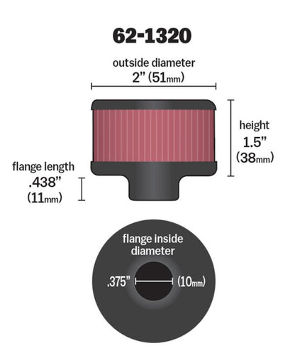 K&N Engineering 62-1320 Clamp-On Rubber Base Crankcase Vent Filter for Classic and Racing Applications