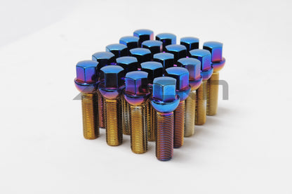 Wheel Mate Mevius Lug Bolt Set of 20 - Black 14x1.50 Thread with 27mm Ball Seat and 14mm Rad for Automotive Applications