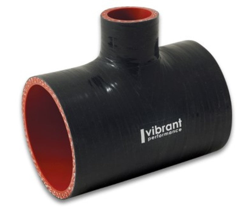 Vibrant 4 Ply Reinforced Silicone T Adapter - 2-inch Outlet, 4-inch Overall Length, 1-inch Branch | Black