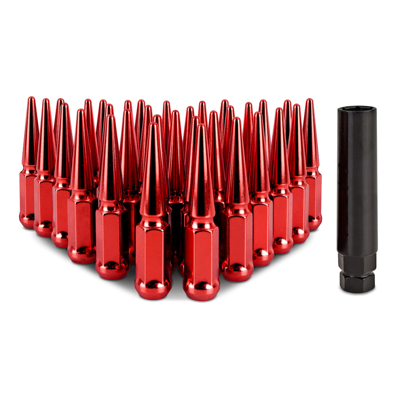 Mishimoto Steel Spiked Lug Nuts M14 x 1.5 - Red, 32-Piece Set