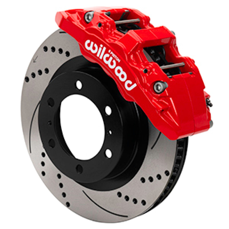 Wilwood Aero6-DM SRP Front Brake Kit for Toyota Tacoma 2015-2021 with 13.31-Inch Rotors, Red Calipers and Brake Lines