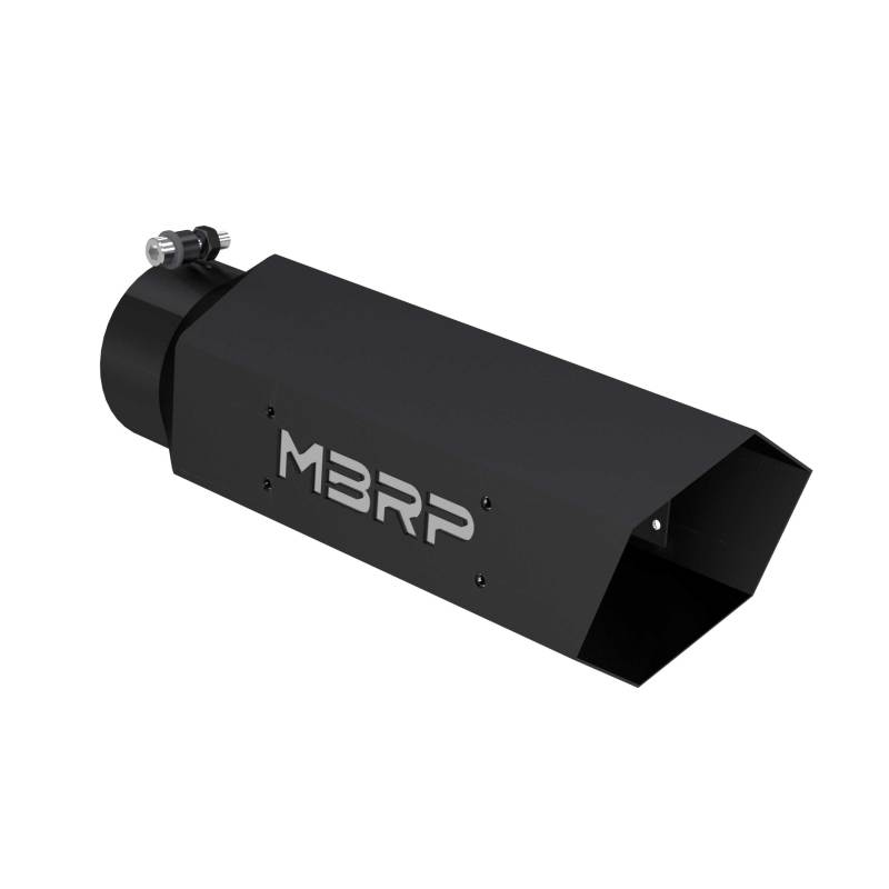 MBRP Universal Hex Exhaust Tip 4-inch Inlet, Black Coated, 16-inch Length with Logo - Part # T5164BLK
