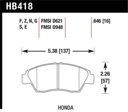 Hawk 2013-2014 Acura ILX (Hybrid) HPS 5.0 Front Brake Pads