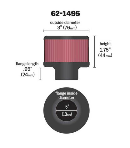 K&N Engineering 62-1495 Crankcase Vent Filter with Chrome Top and Rubber Base for Ford Valve Covers